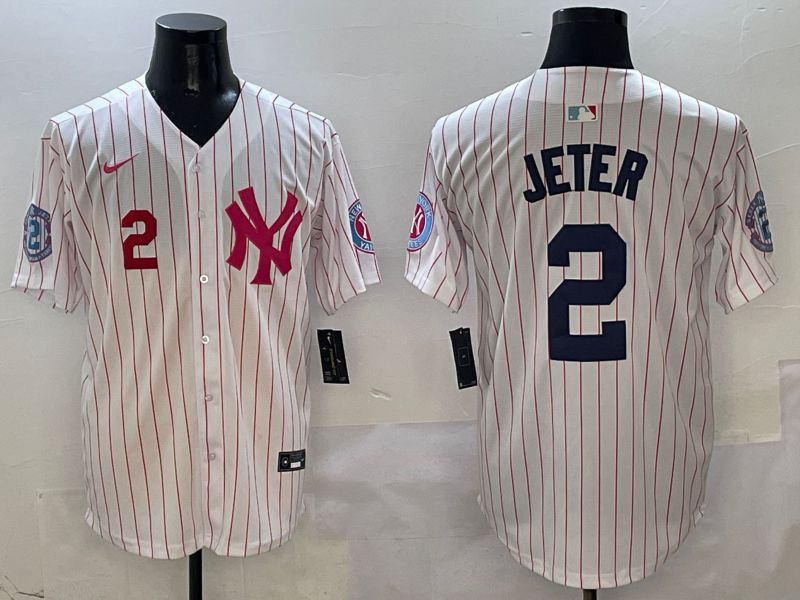 Men New York Yankees #2 Jeter White Stripe Jointly Name Nike 2025 MLB Jersey style 2->new york yankees->MLB Jersey